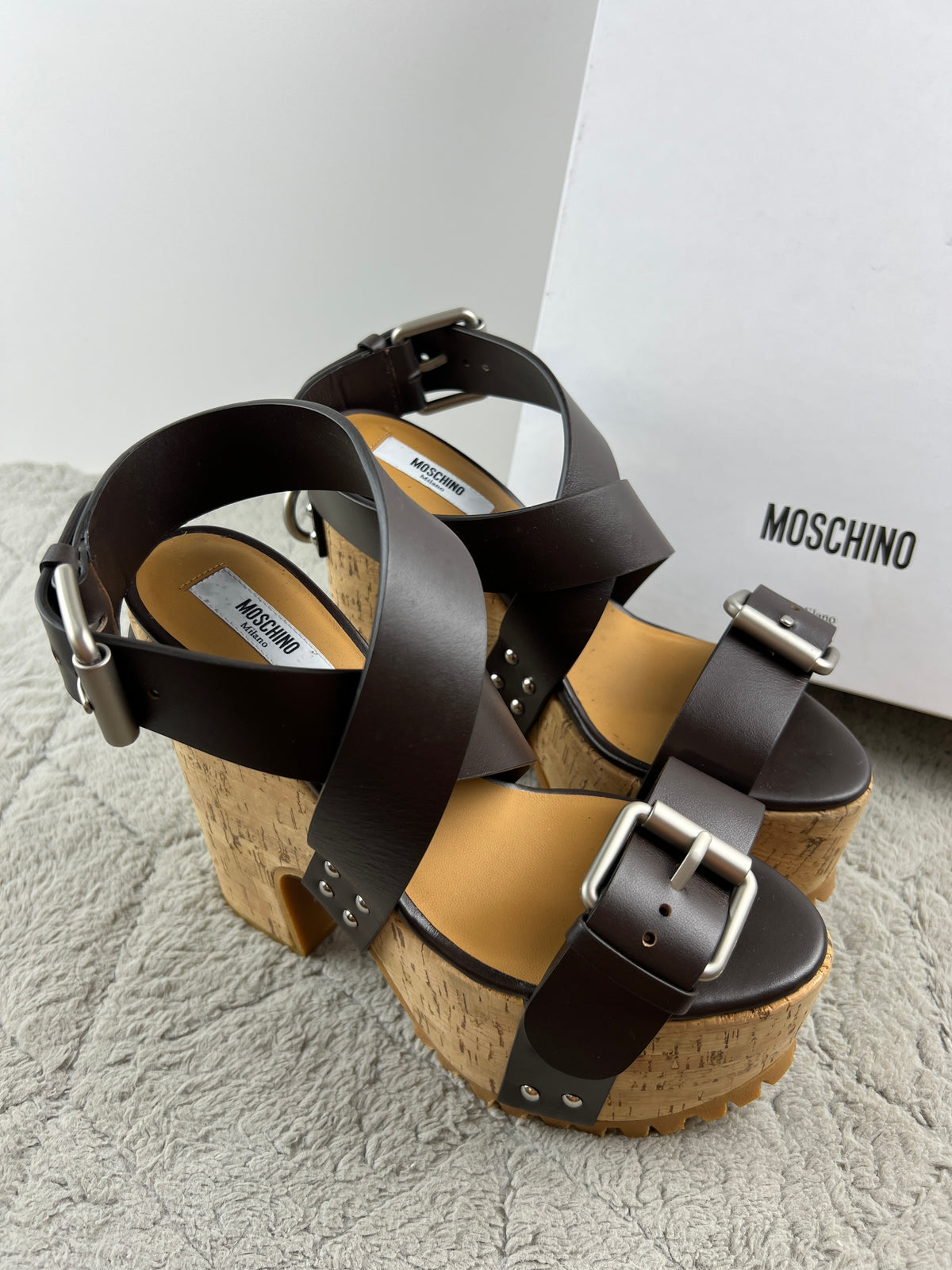 Moschino Cork Buckle Platform Sandals